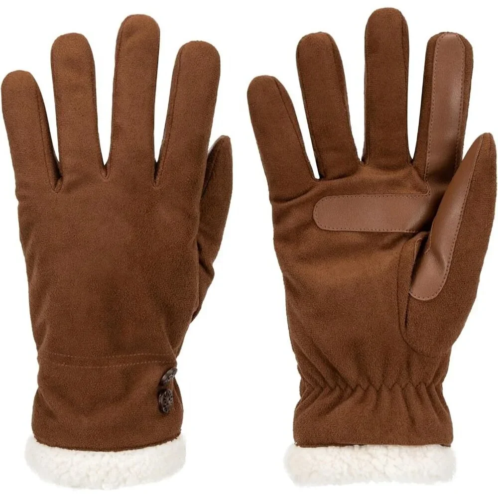 Women's Cogance Water Repellent Microsuede Gloves Sherpa Lined Button Detail